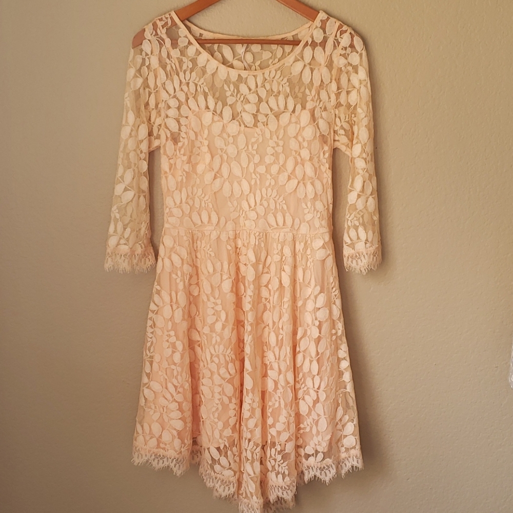 [Free People] Blush Pink Lace Overlay Dress